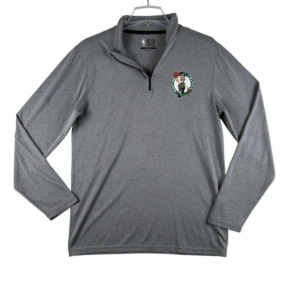 Boston Celtics Shirt Mens Medium Gray NBA Basketball Quarter Zip Ultra Game